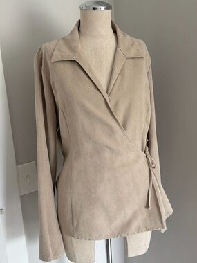 SONOMA Lifestyle Women’s Beige Wrap Tie Jacket Lined Long Sleeve Short Size L